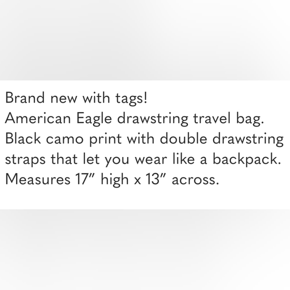 NWT American Eagle Camo String Backpack Black Blue - Picture 5 of 5